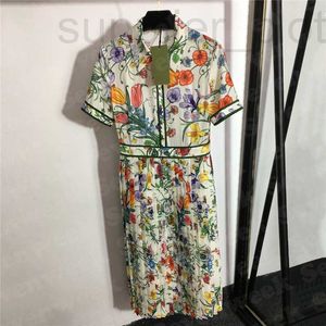 Vestidos casuais básicos estrias florais presas para mulheres camisas de manga curta de verão vestido de moda charme de mulheres longas saias jz6y