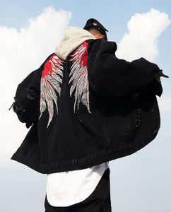 Men Brand Black Hole Distressed Denim Jackets Mens High Street Wing Embroidery Jeans Jacket Coat Hip Hop Streetwear WE3592876520