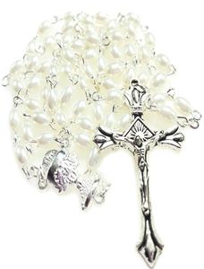5pcsset Mini White 64 mm Glass Owalny Pearl Bead Rosary Katolicki Rosario Cute Pearl Rosary Naszyjnik Center9335407