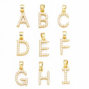 Ocesrio Trendy Small Pearl 26 Buchstaben Halskette Anhänger Kupfer Gold plattiert anfängliche Alphabetschmuckzubehör PDTB153 240429