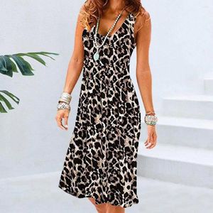 Casual Dresses Summer Women Dress Bohemian Printed U Neck Sleeveless Vest Type Loose Ached A-Line Kne Length Vacation Beach Holiday Midi