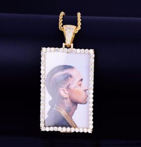 Ny specialanpassad PO Squar Medallions Halsband hänge med repkedja Guld Silver Color Cubic Zircon Men039S Hip Hop Jewelr4404419