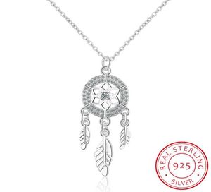 Łańcuchy 100 925 Sterling Silver DreamCatcher Pióro Naszyjnik Wisiant Wisiant Dream Catcher Wyświetlacz Choker2632676