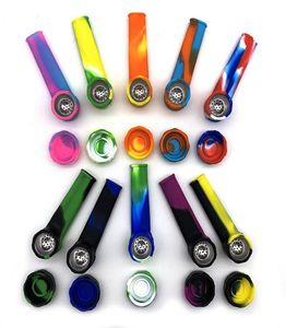 Silicone Smoking Pipe Spoon Hand Tobacco Tubs com tigela de metal Multi Colors Color