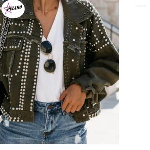 Women's Jackets PULABO 14 Styles Hand Studded Rivet Denim Jacket Women Loose Short Ladies High Quality Jeans Basic Coats Ins