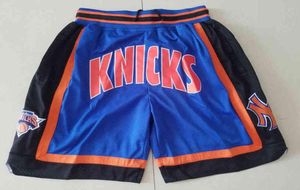 Shorts de basquete Knicks Blue Justin White Bordado Pocket8663091