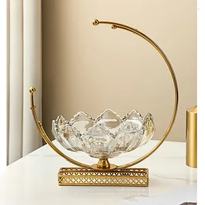 Plates Crystal Glass French Gold Fruit Tray Delicate Light Luxury Household Living Room Coffee Table Creative High Candy Trays