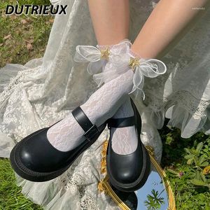 Mulheres meias de estilo francês de fio romântico tube de renda de arco lolita garota macia garota mole