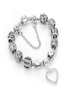 WholeBeads Bracelet 925 Silver Pandor Bracelets loveheart Pendant Bangle Charm forleaf clover bead as Gift diy women Jewelry2565411