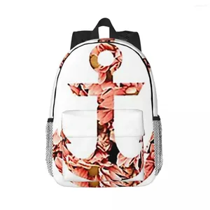 Backpack Pink Floral Bouquet Nautical Anchor Backpacks Boys Girls Bookbag Cartoon Students School Bags Laptop Rucksack Shoulder Bag