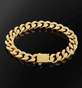 Krkc 12mm Cuban Bracelet men039s 18K real gold electroplating high quality gold bracelet men039s style jewelry263e2595482