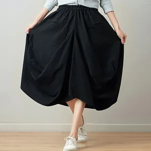 Skirts Junior Ethnic Style Loose Lantern Skirt For Women Cute Beautiful Half Length Elastic Waist Solid Color Casual Dress