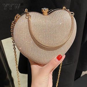 Sequins Love Heart-Shaped Evening Handbag Crystal Diamond Clutch Bag Top Handle Wedding Party Mini Purse Shoulder Messenger 240426