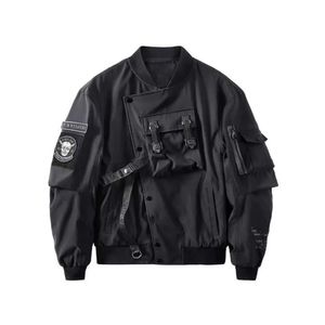 Mens Jackets God of Death Bomber Jacket Bröstficka Techwear Men Punk Hip Hop Tactical Streetwear Black Varsity Overized Ma1 Coats D Dhoml