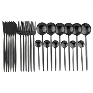 Set di stoviglie 24pcs set nero puro set di nozze per nozze in acciaio inossidabile per la cena con scolaro