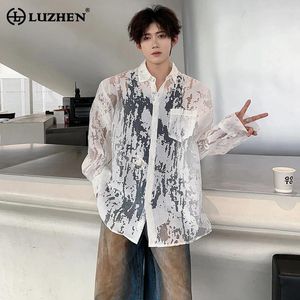Mäns avslappnade skjortor Luzhen lätt tunn andningsbar genomskinlig design mode solskyddsmedel kläder personlighet trendig långärmad lz2972