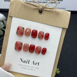 Emmabeauty Rose Whisper Handmade Press On Nails Kort år handmålad gradient Gentle LuxuriousNo24613 240430