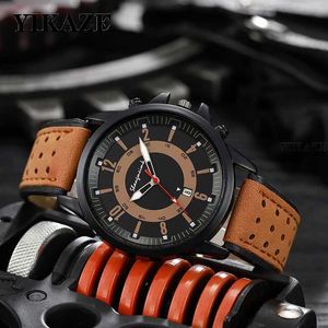 ساعة Wristwatches Men Sports Es Vintage Man Business Quartz Wrist Luxury Brown Leather Strap Date Giliter Clock Gifts H240504