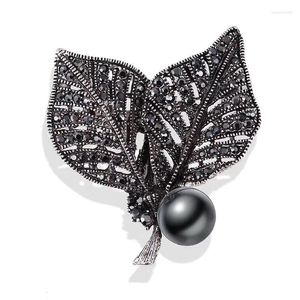 Brooches Amazing Elegant Black Color Brooch Stunning Crystals Fantastic Leaf Hijab Wear Pin Fashion Corsage For Men And Women