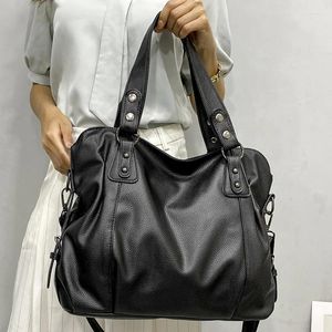 ショルダーバッグレディースブラックラージバッグ品質PUレザーライチパターンレディースソフトトートハンドバッグ女性の広々