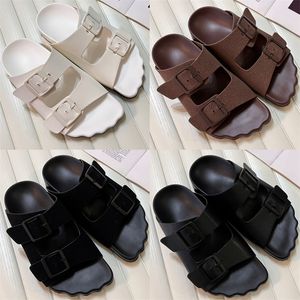 Klassische Frauen Designerinstitine Pantoffel weiße schwarze Leder Mokka gefrostet Frauen Solid Slides Casual Luxus Slipper Sonntag Doppelschnalle Rutsch Sandalen Sommer Strand Sandale