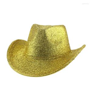 Berets Cowboy Hat Western Cowgirl Party Casual Luxury Solid Yellow Red Sequin Panama Jazz Hats For Women Man Fedoras Fedora