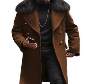 Casual Wool Pure Color SelfCultivation Type DoubleBreasted Brown Side Seam Slot Pocket Youth Wool Men039s Coat9886775