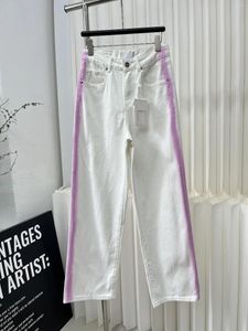 Frauen Jeans 2024 Frühling/Sommer Retro Weiß Kontrast lila Krawatte gefärbt lose Bein Frau Hosen weibliche Modekleidung