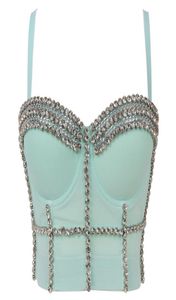 Women's Rhine Diamond Push Up Bustier Crop Top Camis Clubwear Sexy Punk Pärled Corset Bh Tank Löstagbar SASHES4477529