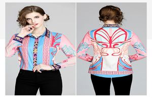 Novas camisas elegantes impressas vintage femininas de manga longa lapel pescoço de botão casual camisa de camisa casual camisetas de designer de escritório magro tops6004095