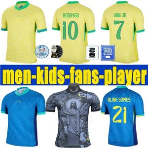 Brazils 2024 Copa America Cup Soccer Jerseys Camiseta de Futbol Paqueta Raphinha Football Shirt Maillot Marquinhos Vini Jr Brasil Christ The Redeemer 24 25 Kids 2025