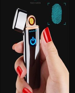 Nowy cienki ładunek USB dotyk elektroniczny zapalniczka wiatroodporna metalowy papieros do mężczyzn dla kobiet palenie akcesoria GI3060256
