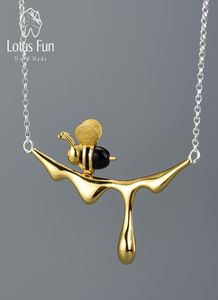 Lotus Fun 18K Gold Bee och Dripping Pendant Necklace Real 925 Sterling Silver Handmased Designer Fine Jewelry for Women Y2009185433402