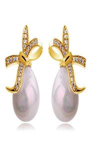 New Fashion 18K Gold Plated White Pearl Waterdrop Pearl Earrings Austrian Crystal Earrings for Women Whole8454378