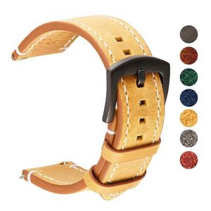 Sehen Sie sich Bands handgefertigt Vintage echte Lederband Schnellfreisetzungsstraps 18mm 20mm 22 mm 24 mm ersetzen Armband Männer Band H240504