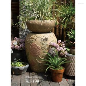 Figurine decorative Courtyard Decoration Stone artificiale Un blocco usato come sedile Base di fiori antichi da balcone da esterno