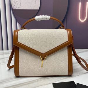 Top handbag Luxury imported leather shoulder bag crossbody bag Fashion linen cowhide patchwork briefcase High quality envelope bag women's bag Flip tote bag hot sell