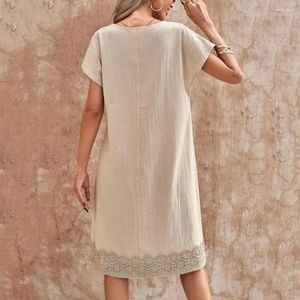 Abiti per feste Lady Vesto pendolare Elegante pizzo patchwork V Neck Midi per donne indossano il pullover lunghezza del ginocchio con maniche corte sciolte