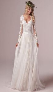 Bohemian Long Sleeve Wedding Dresses V Neck Tulle Lace Boho Bridal Dresses Beach Summer Plus Wedding Gowns Low Back Vestido De Nov5629971