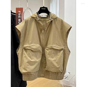 Kadın Yelekleri 4xl Gevşek Harkalı Fermuarı Kapşonlu Kolsuz Ceket 2024 Yaz İş Kıyafetleri Cep Tasarım Yeleği
