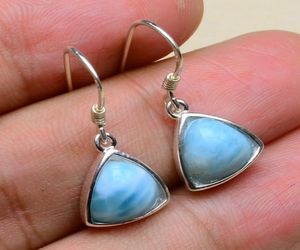 925 Sterlings Silver Nature Larimar Aquamarine Pink Opal Amethyst earrings with Fashion Design5184991