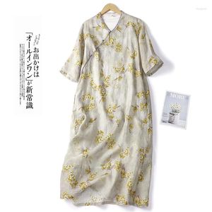 Casual Dresses 2024 Spring Summer Floral Print Short Sleeve Women Fashion Loose Dress Robe Ladies Elegant Clothing