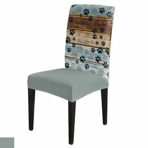 Chair Covers Retro Wooden Board Claw Dining Spandex Stretch Seat Cover For Wedding Kitchen Banquet Party Case