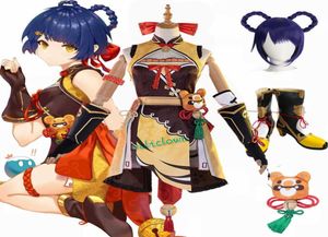 Game Genshin Impact Xiangling Cosplay Costume Shoes Wig Anime Women Dress Halloween Party Outfit Uniform Xiang Ling Costume Y09035128808