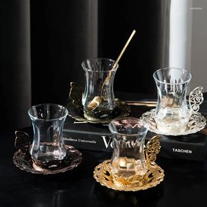 Kupalar vintage kahve fincan seti Avrupa altın ev çay restoranı zarif cam