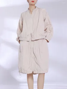 Arbetsklänningar miyake veckad mode halva kjol uppsättning för kvinnors vinter solid färg enkel casual bomullstopp kappa tillägg