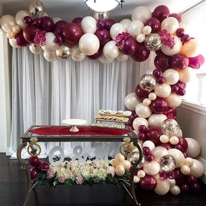 Party Decoration Bourgogne Valentine's Day Balloon Garland Kit Ballongs Blush Gold Confetti Strip för bröllop Bachelorette födelsedag