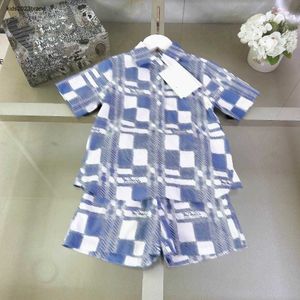 New baby tracksuits kids designer clothes boys set Size 100-160 CM Blue and white plaid design for lapel shirts and shorts 24April