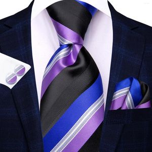 Bow Binds Hi-Tie Striped Purple Black Herren Mode Krawatte Taschentuch Cufflink für Tuxedo Accessoire Classic Seiden Luxus Krawatte Mann Geschenk