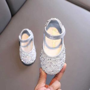 Flat shoes Autumn Girls Rhinestone Leather Shoes 2024 Spring Pearl Bow Princess Soft Children Baby Toddler Single G06 H240504